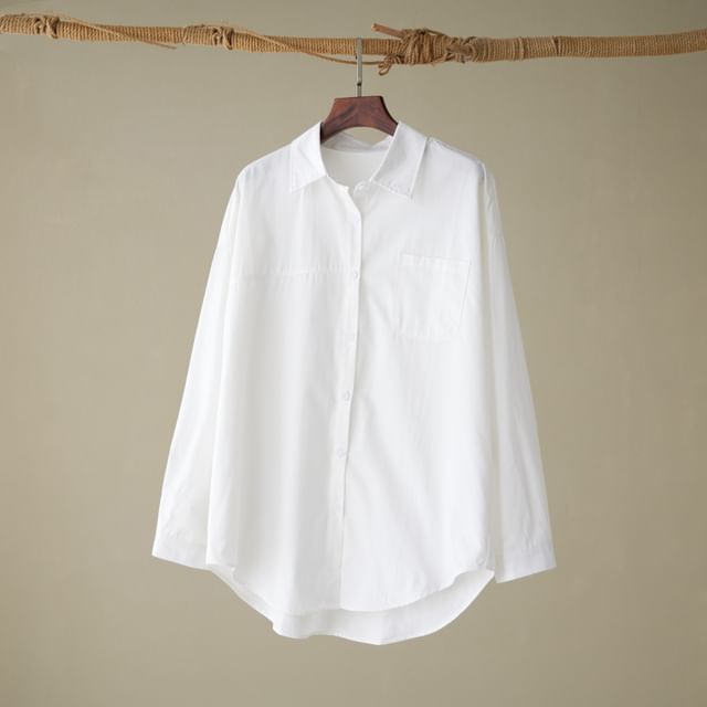 Sparrow Farm-Long Sleeve Collared Plain Shirt
