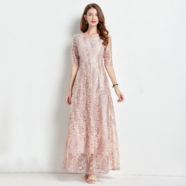 sachin and babi light blue dress Blue V-Neck Embroidered A-line Tea Length Dress main image 0