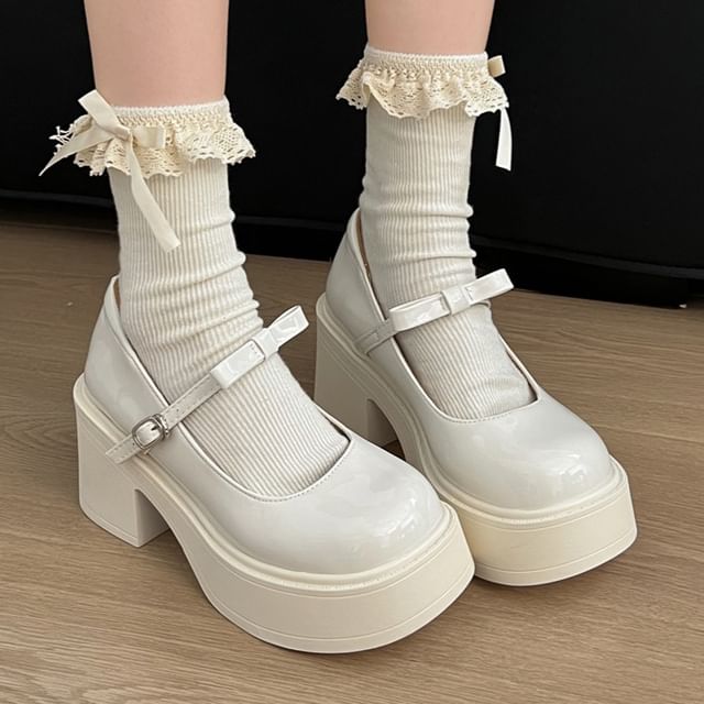 Nikao-Plain Platform Chunky Heel Mary Jane Shoes