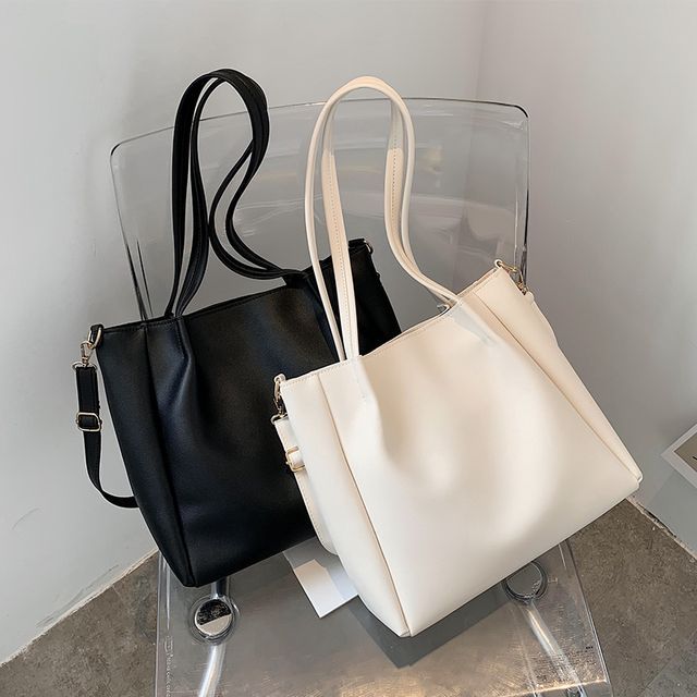 Skyglow-Plain Faux Leather Tote Bag