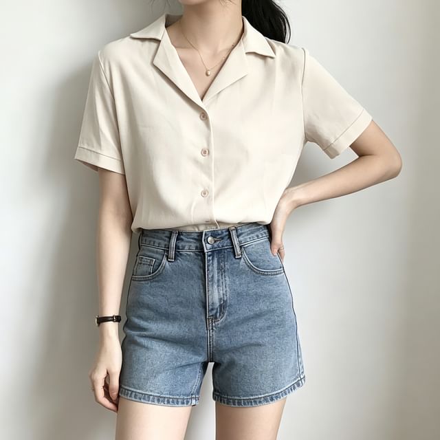 Whoosh-Short-Sleeve Plain Blouse