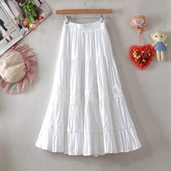 Enlet - Lace Trim Midi A-Line Skirt