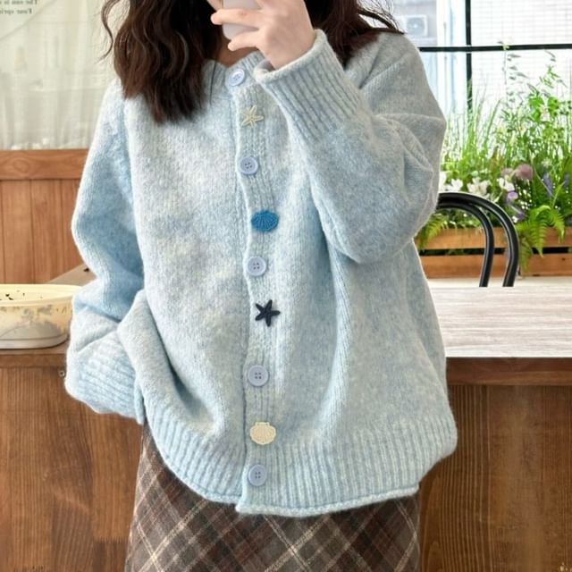 Beem-Crew Neck Button Up Knitted Cardigan