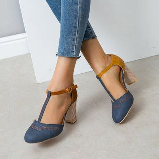 color block chunky heel sandals