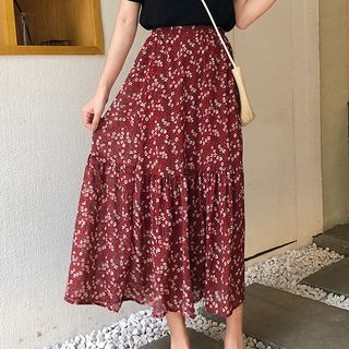 Dute Floral Chiffon A-Line Midi Skirt 