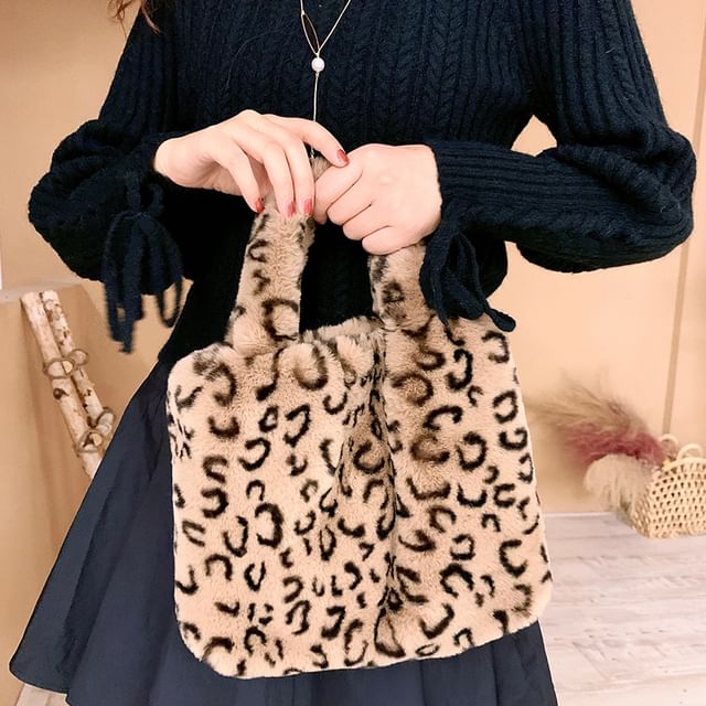 Ticoo-Leopard Fluffy Hand Bag-One Size
