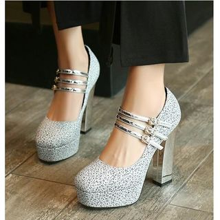 glitter platform block heels