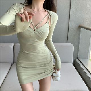 slim fit dress slacks Kyle x Shahida Black Satin Bodycon Dress main image 0