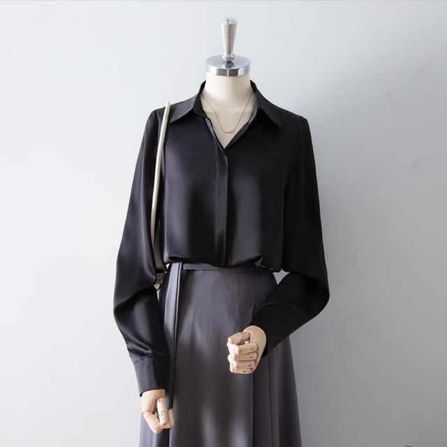 Cossita-Long-Sleeve Plain Shirt