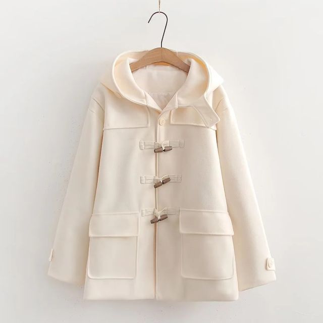 【IONSEOUL】The Hen Hooded Long Over Duffel Coat 5FM0064 Aigan - Plain Hooded Duffle Jacket | YesStyle