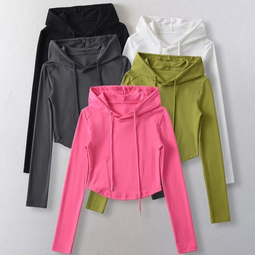 Plain Slim Fit Crop Hoodie