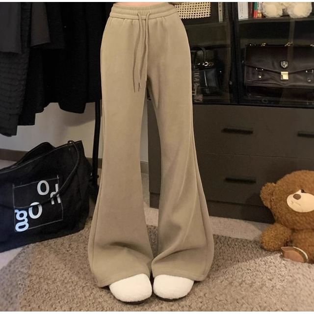 Trendycas-Drawstring Waist Plain Flared Sweatpants