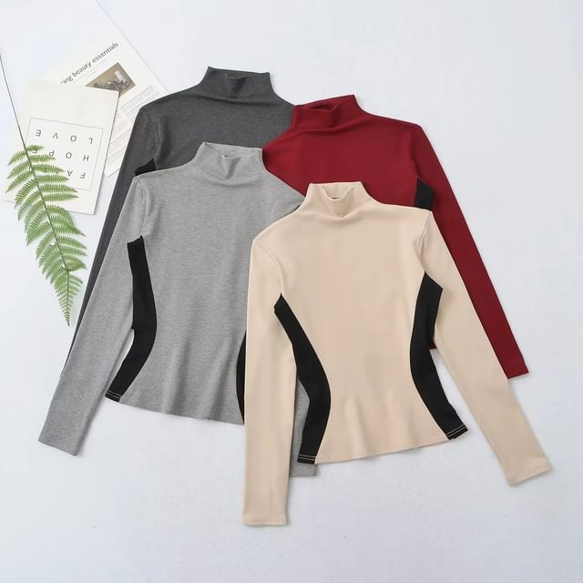Asiris-Long-Sleeve Mock Neck Plain Top