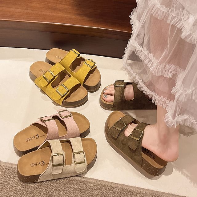 Anjay-Buckled Platform Slide Sandals