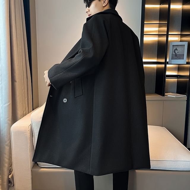 Bay Go Mall-Double Breasted Plain Long Coat