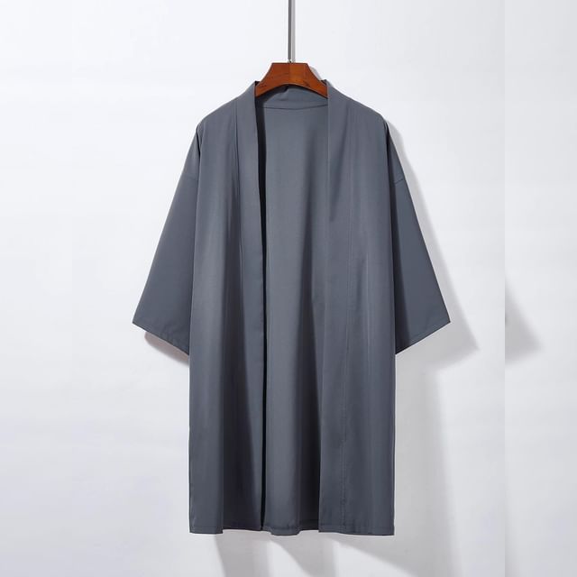 Esquerada-Elbow-Sleeve Plain Open Front Light Jacket