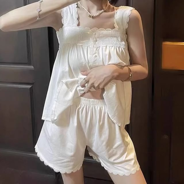 GOUB-Lace Trim Pajama Set