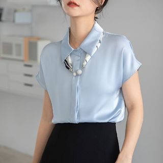 Dragan Pulse-Short-Sleeve Collared Plain Satin Shirt