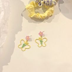 HayHill - Butterfly Flower Drop Earring / Clip On Earring