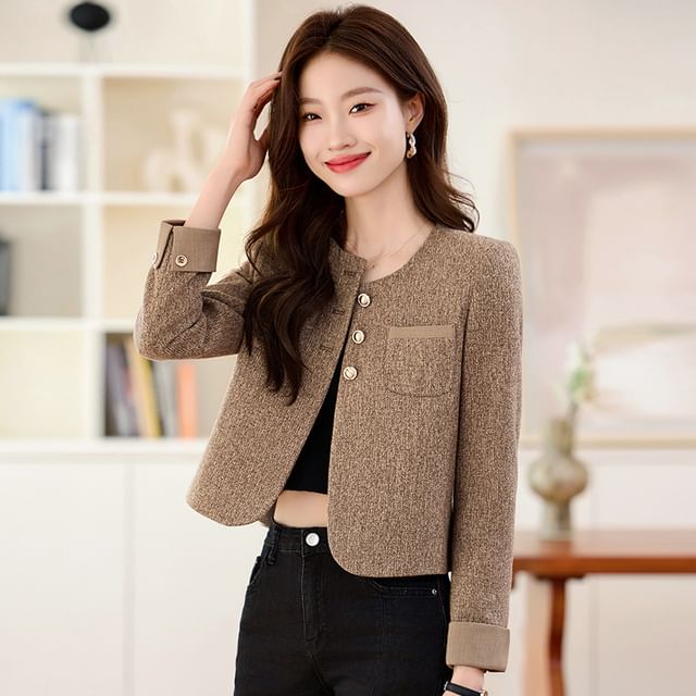 Skyheart-Plain Pocket Detail Single-Breasted Jacket
