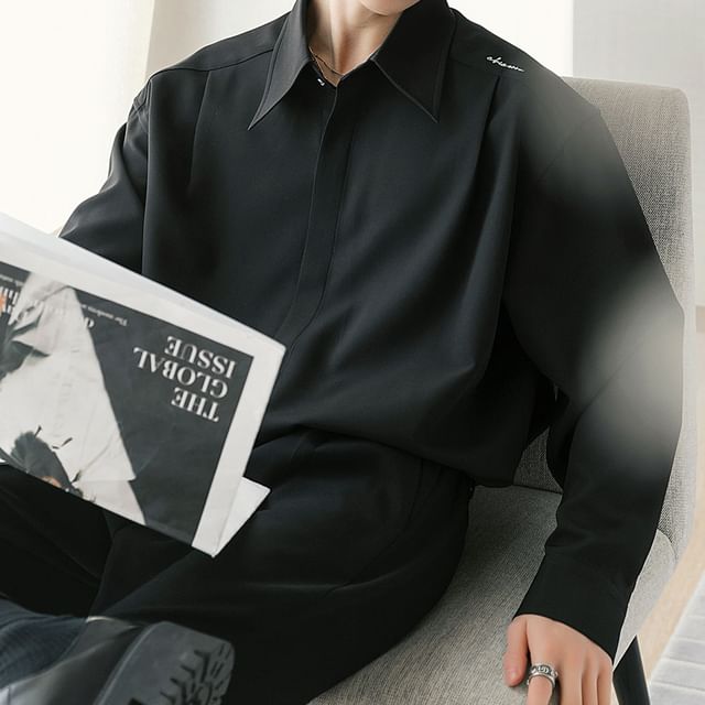 CHIC ERRO-Long-Sleeve Plain Shirt