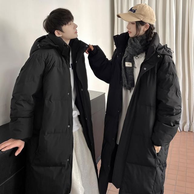 Bay Go Mall-Couple Matching Plain Padded Hooded Zip Jacket