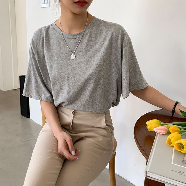 Envy Look - Round Neck Plain T-Shirt | YesStyle