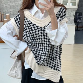 houndstooth knit vest