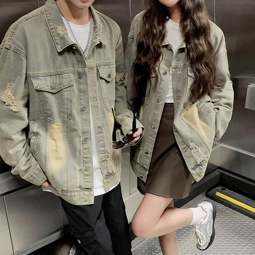 Bay Go Mall - Couple Matching Washed Distressed Button-Up