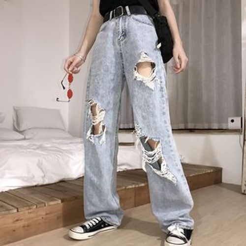 Distressed Wide-Leg Jeans