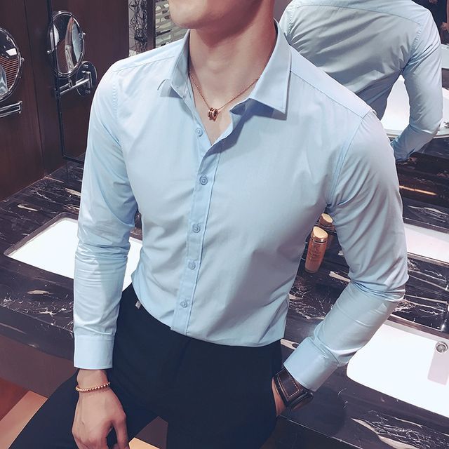 Aozora-Long-Sleeve Plain Shirt