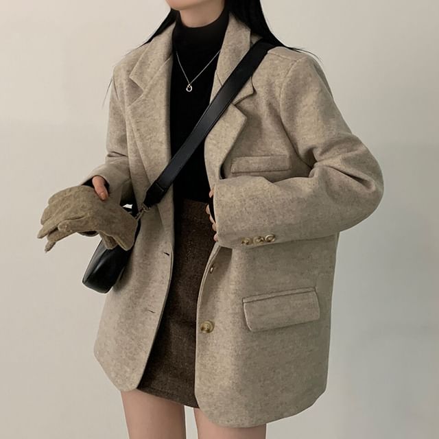 Coris-Lapel Collar Button-Up Plain Blazer