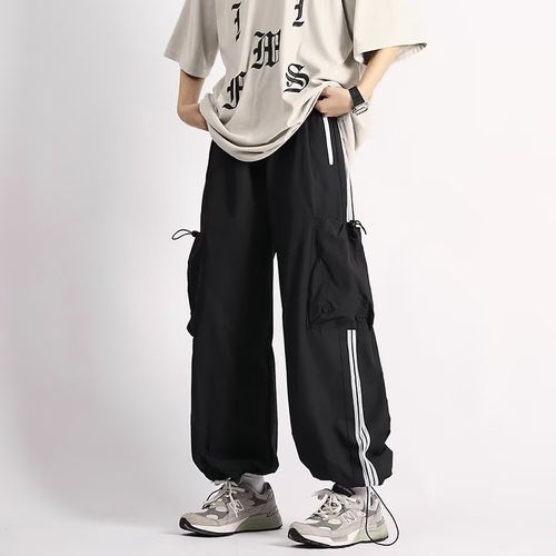 Sevilla - High Rise Stripe Trim Drawstring Cargo Baggy Pants