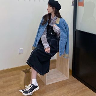 Dute Denim Jacket Plaid Shirt Denim Overall Dress YesStyle