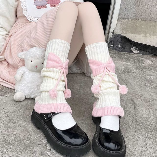 Benos Bow Contrast Trim Leg Warmers YesStyle