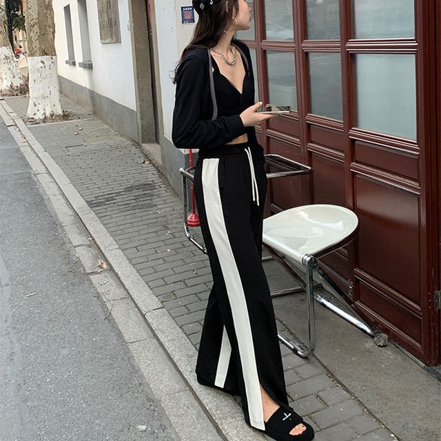 Everose-High Rise Two-Tone Wide Leg Pants