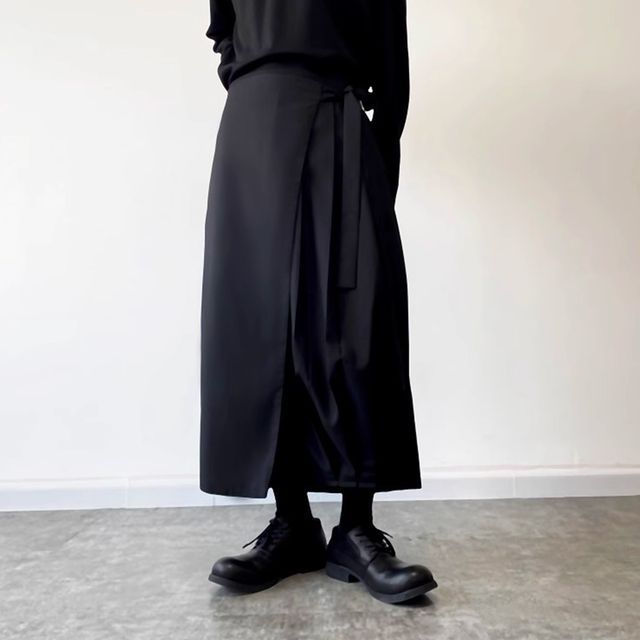 DragonRoad-Mid Rise Plain Pleated Wide Leg Pants