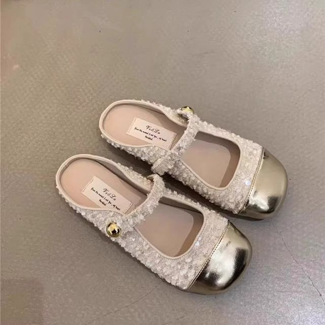 Asterisk-Square-Toe Tweed Mary Jane Mules