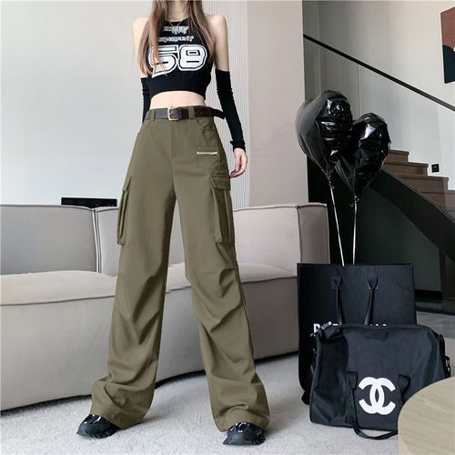 High Waist Plain Wide Leg Cargo Pants