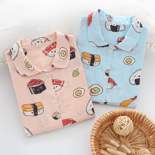 Somnus-Pajama Set Sushi Print Shirt Pants