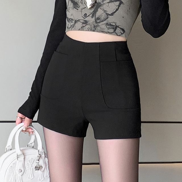 monroll-High Waist Plain Hot Pants