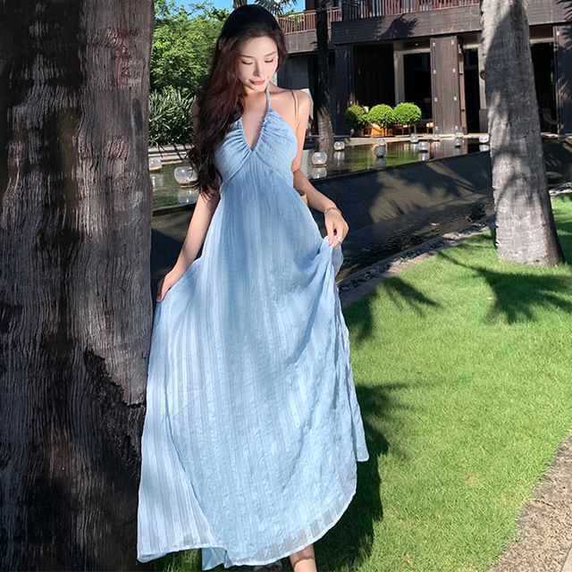 Halter Neck Plain Maxi Sun Dress
