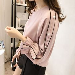 Onnell - Bell-Sleeve Chiffon Blouse / No-Show Socks