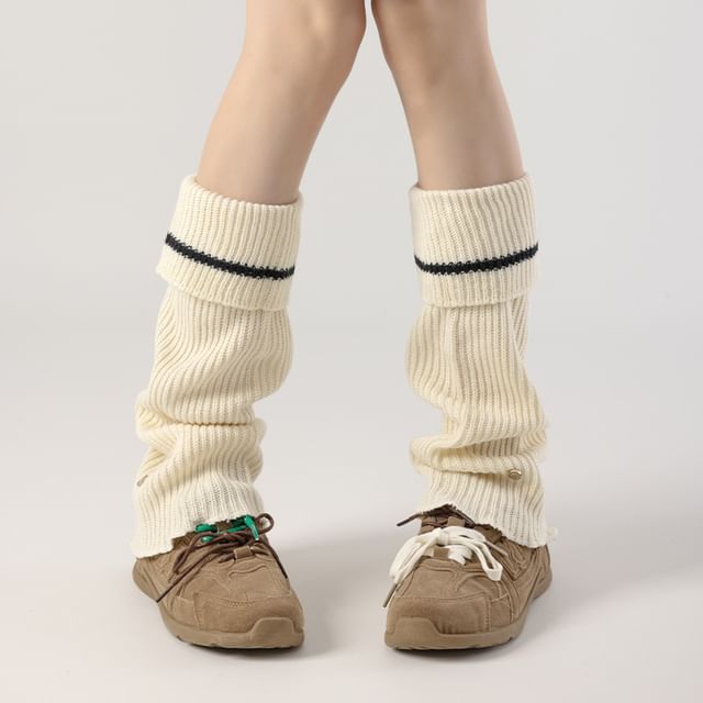MOGLA-Striped Ribbed Knit Leg Warmers