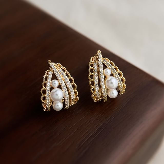 Chimerro-CZ Beaded Stud Earring Cuff Earring