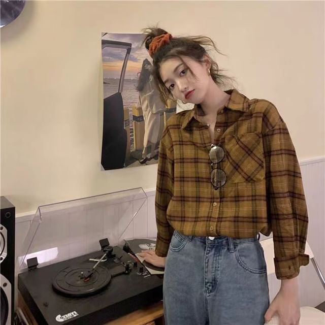 Everose-Long-Sleeve Plaid Button-Up Shirt