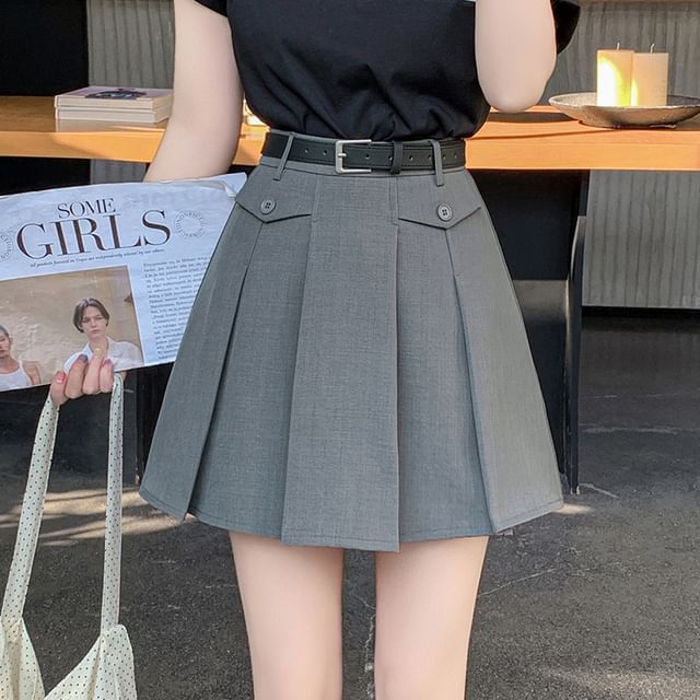 Dragan Pulse-High Waist Plain Mini Pleated Skirt
