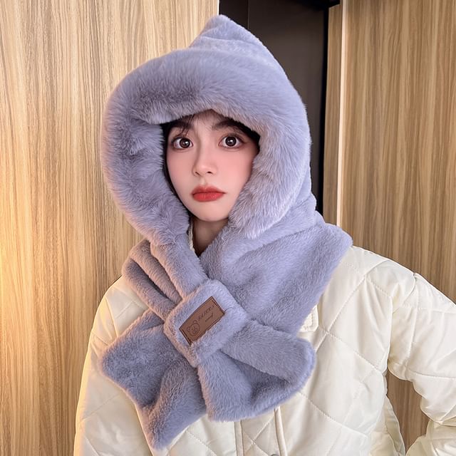 Rita Zita-Plain Fluffy Hooded Scarf