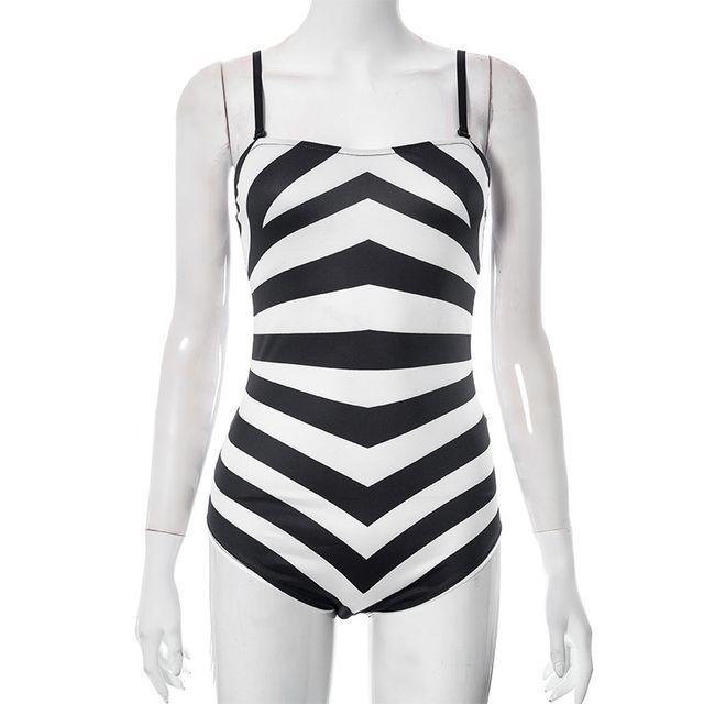 Trilake - Strapless Striped Bodysuit Top