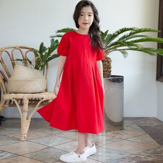 short sleeve a line midi dress